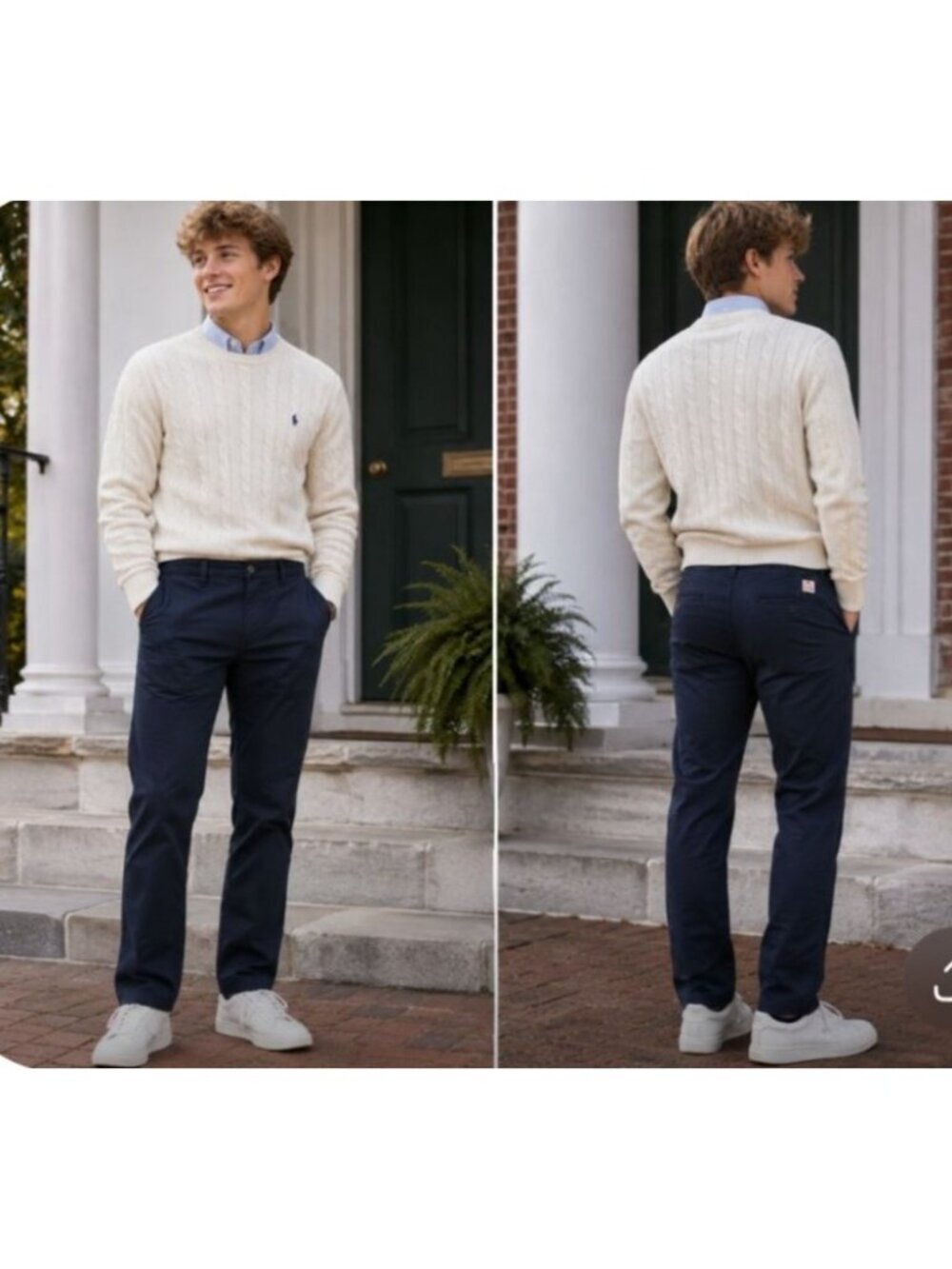 Vtg Y2K Devil Dog Mens Chino Pants Preppy School Work Stretch Navy Blue 36x30